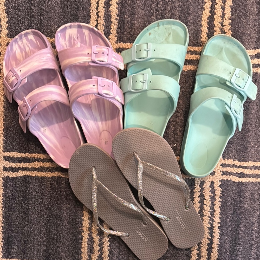 Set of Three Sandals - Purple, Mint, and Silver